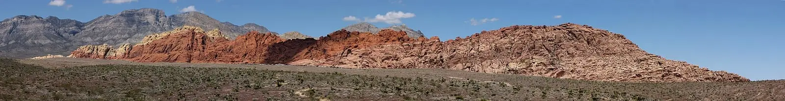 Red sandstone of Calico Basin at Red Rock Canyon under a blue sky